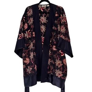 Vtg Victoria's Secret‎ Gold Label Robe Kimono Satin Floral Paisley Black OS Belt